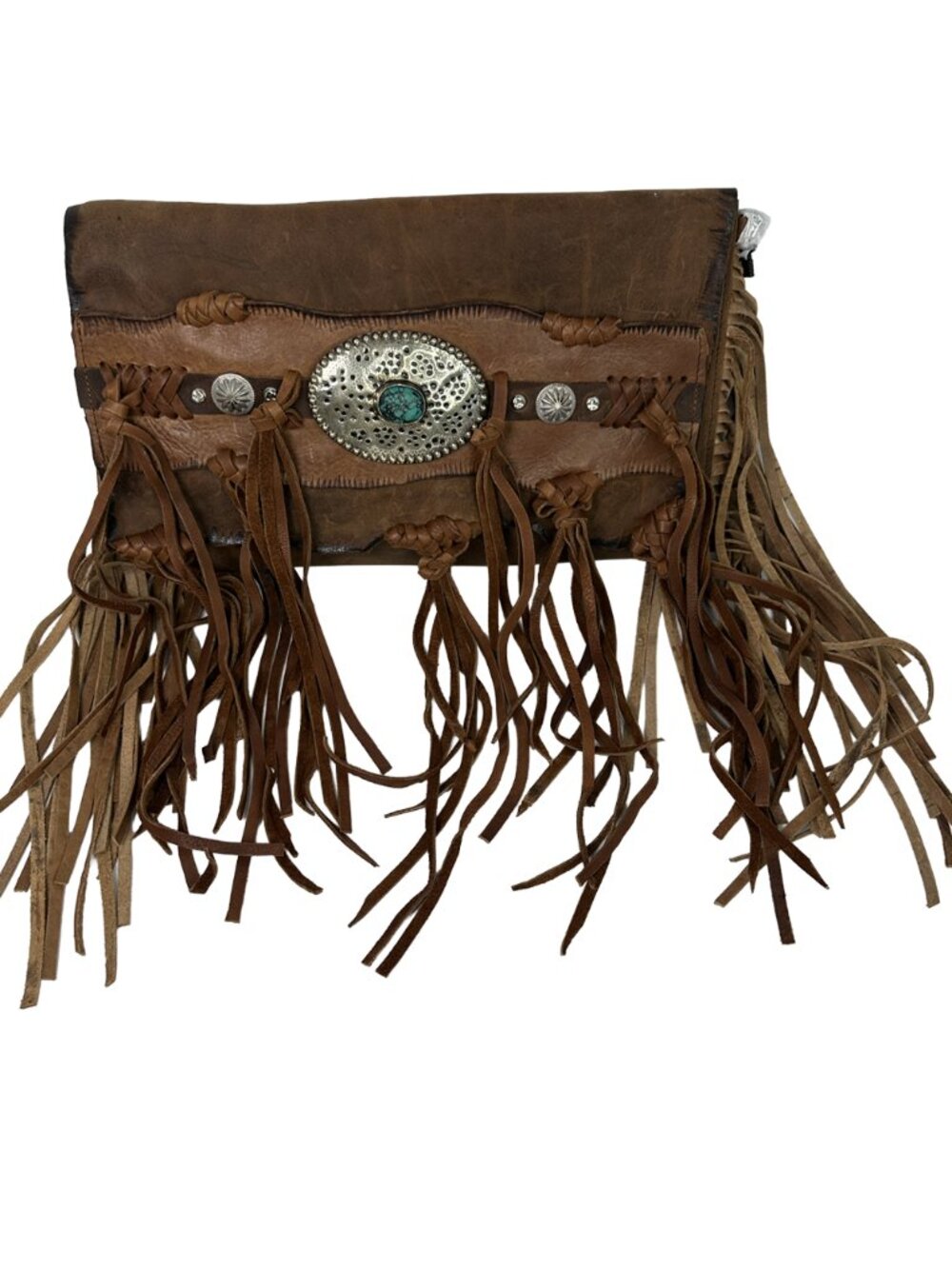 NWT New American Darling Western Fringe Leather Crossbody Bag Turquoise Concho